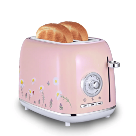 PS688TR  2 Slice Bread Machine Electric Griddle Sandwich Rose Flower SUS304 Food Grade 6 Browning Levels 1.5-Inch Ultra-Wide Slot 3 Functions-Thaw/Reh (PS688TR: PS688TR)