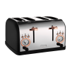 PS628T  Retro Toast Machine 4-piece Electric Griddle Sandwich Black SUS304 Food Grade 6-browning Levels 1.5-inch Super Wide Slot 3 Functions-Defrost/R