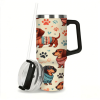 1pc 2D Flat Printed Dachshund Tumbler, Stainless Steel Car Cup with Retro Polka Dot & Paw Print, Cute Vintage Sweater Dog Water Bottle
