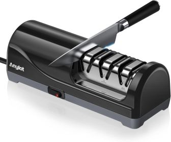 Electric Knife Sharpener for Kitchen, 3-Stage Knife Sharpener Electric with 100% Diamond Abrasives, 20Â° Precision Angle Guide (Color: Black)