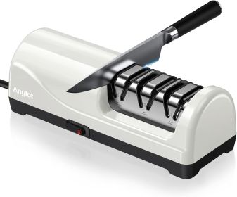 Electric Knife Sharpener for Kitchen, 3-Stage Knife Sharpener Electric with 100% Diamond Abrasives, 20Â° Precision Angle Guide (Color: White)