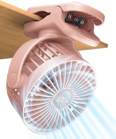 Portable Mini Personal Fan, Small Rechargeable Battery Powered Stroller Fan for Desk, Strong Clamp Grip, 360Â° Rotation, 3-Speed, LED Display (Color: Pink)