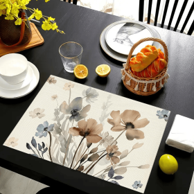 Spring Floral Pattern Heat Insulation Placemats, Washable Linen Texture Table Mats for Kitchen and Dining Room (Style: Style 13)