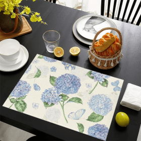 Spring Floral Pattern Heat Insulation Placemats, Washable Linen Texture Table Mats for Kitchen and Dining Room (Style: Style 14)