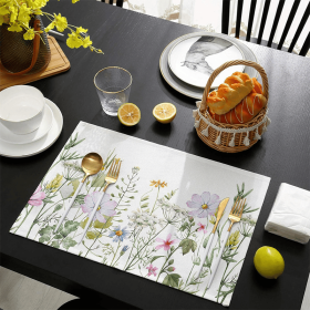 Spring Floral Pattern Heat Insulation Placemats, Washable Linen Texture Table Mats for Kitchen and Dining Room (Style: Style 1)
