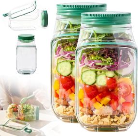 Salad To Go Food Container â€“ Durable Food Grade Salad Jar with Side Opening â€“ Anti-Sogging Food Containers for Lunch (Quantity: Salad Containers Green-2PACK)