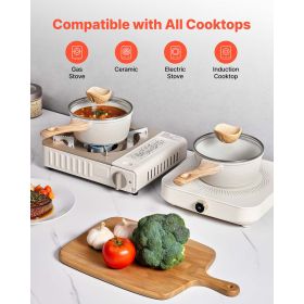 1.5 QT Saucepan, Nonstick Saucepan with Tempered Glass Lid, Multipurpose Cooking Sauce Pot with Detachable Handle (Capacity: 1.5 qt, Color: White)