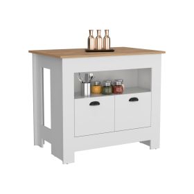 Floyd Kitchen Island, whit Two doors, Three shelves (material: Manufactured Wood, Color: White)