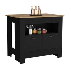 Floyd Kitchen Island, whit Two doors, Three shelves (material: Manufactured Wood, Color: Black)