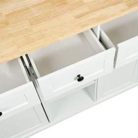 Kitchen Cart with Rubber wood Drop-Leaf Countertop ,Cabinet door internal storage racks (Color: as Pic)