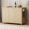 51.2"W Ash Veneer Solid Wood Handwoven Kitchen Island with Drop Leaf, Coastal Kitchen Island on Wheels with Internal Storage Rack