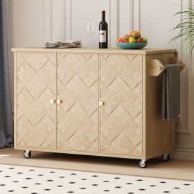 51.2"W Ash Veneer Solid Wood Handwoven Kitchen Island with Drop Leaf, Coastal Kitchen Island on Wheels with Internal Storage Rack (material: MDF,Pine, Color: Natural Wood)