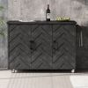 51.2"W 3D Wave Stripes Ash Veneer Kitchen Island with Drop Leaf, Farmhouse Kitchen Island on Wheels with Internal Storage Rack, Rolling Kitchen Cart