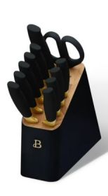 Beautiful 12 Piece Stainless Steel Knife Set Block Soft Grip Handles Black Sesame by Drew Barrymore (2371469478554: 12 Piece Stainless Steel Knife Set Block)