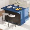 51.2"W 3D Wave Stripes Ash Veneer Kitchen Island with Drop Leaf, Farmhouse Kitchen Island on Wheels with Internal Storage Rack, Rolling Kitchen Cart