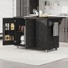 51.2"W 3D Wave Stripes Ash Veneer Kitchen Island with Drop Leaf, Farmhouse Kitchen Island on Wheels with Internal Storage Rack, Rolling Kitchen Cart