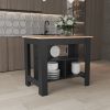 Delos Kitchen Island, kitchen table 35" H, Four Legs, Three Open Storage Shelves