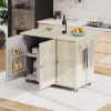 51.2"W Ash Veneer Solid Wood Handwoven Kitchen Island with Drop Leaf, Coastal Kitchen Island on Wheels with Internal Storage Rack