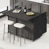 51.2"W 3D Wave Stripes Ash Veneer Kitchen Island with Drop Leaf, Farmhouse Kitchen Island on Wheels with Internal Storage Rack, Rolling Kitchen Cart
